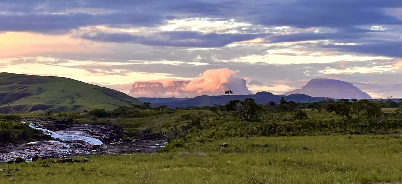 Tepuis at dusk above La Gran Sabana